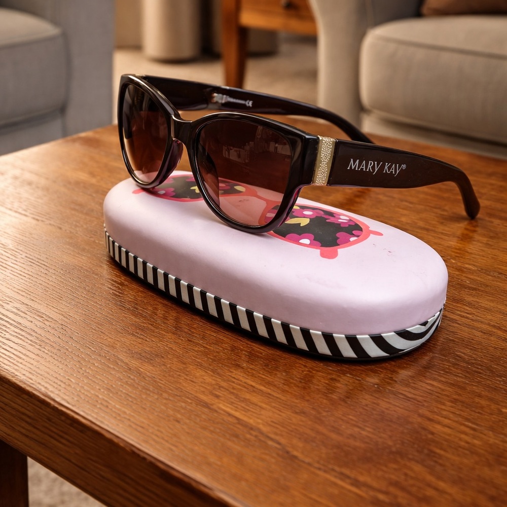 Mary Kay Dark Brown Sunglasses with Gold Temple Accent